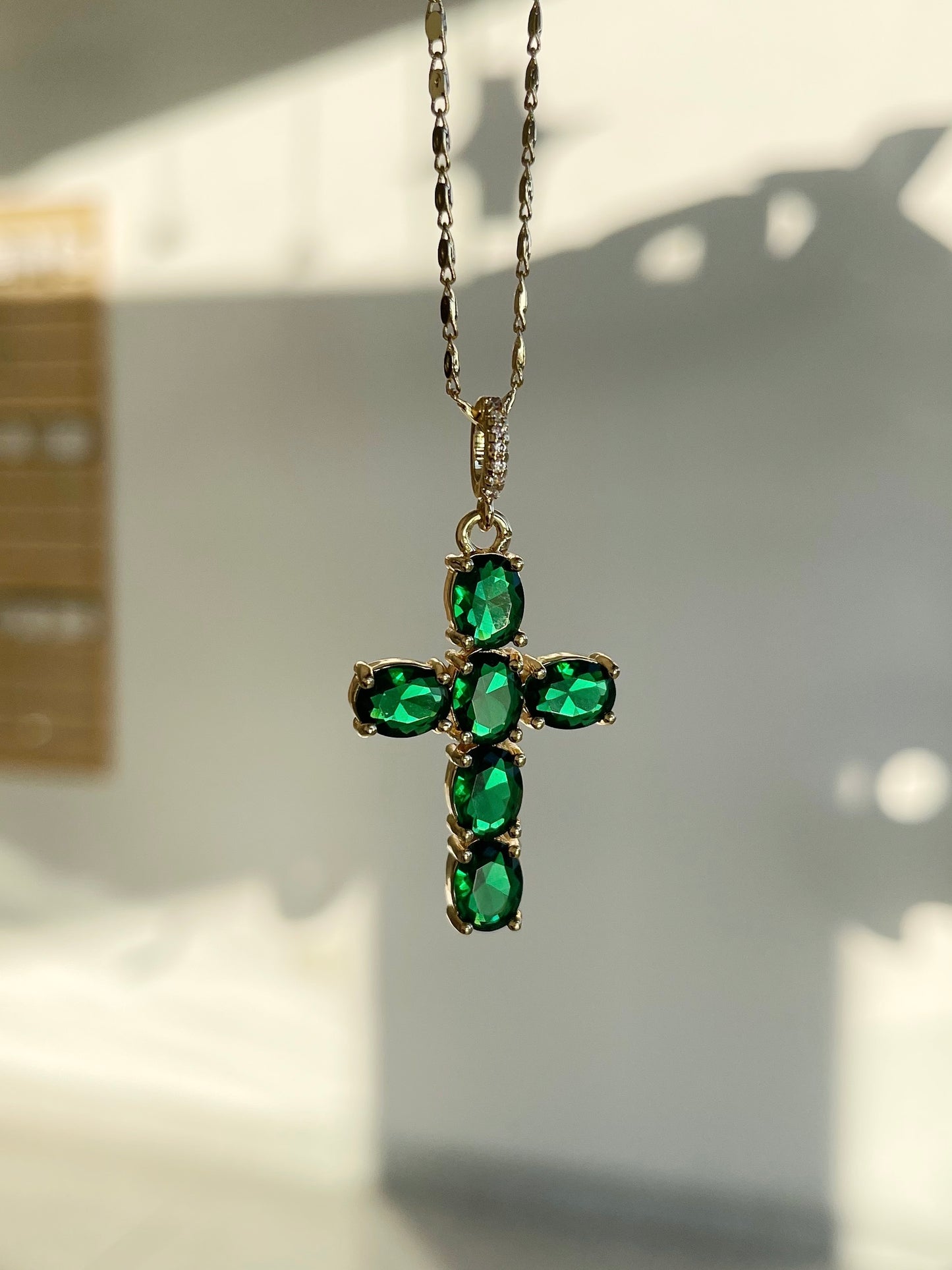 EMERALD CROSS NECKLACE