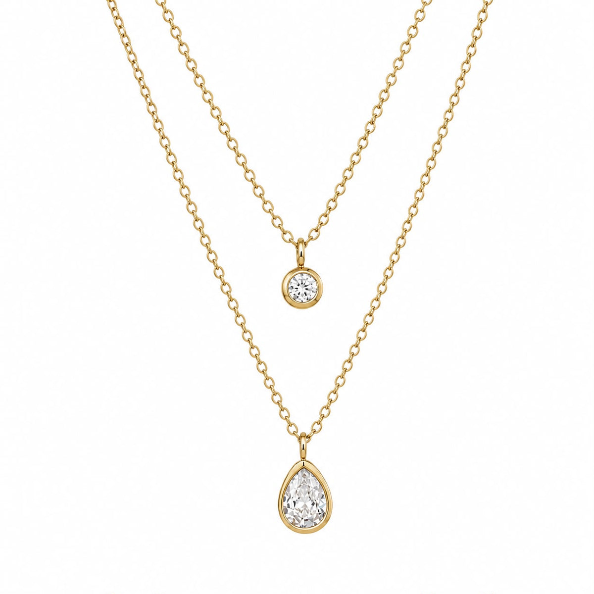 COLLAR DOBLE CIRCULO Y Y GOTA CZ