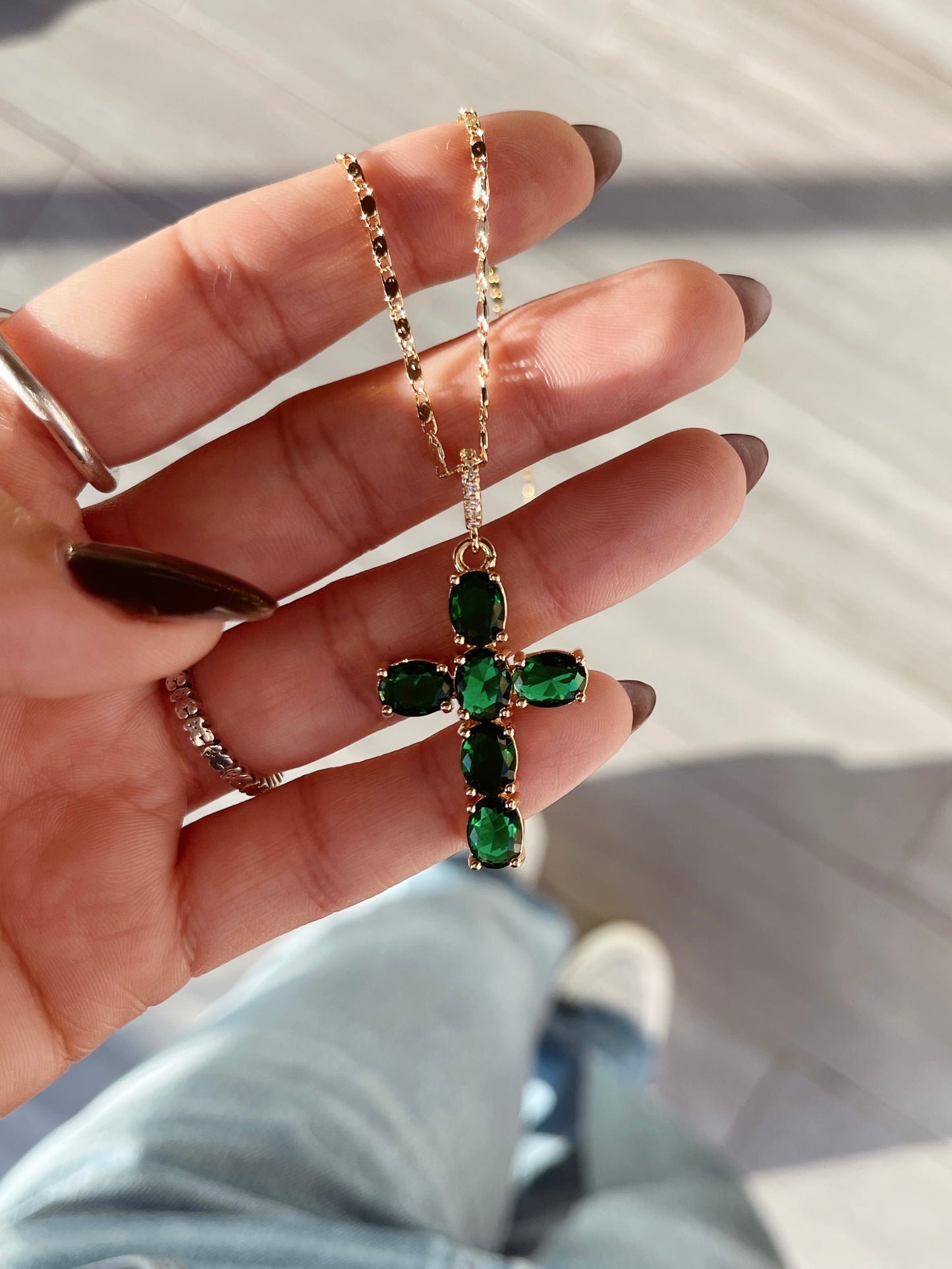 EMERALD CROSS NECKLACE
