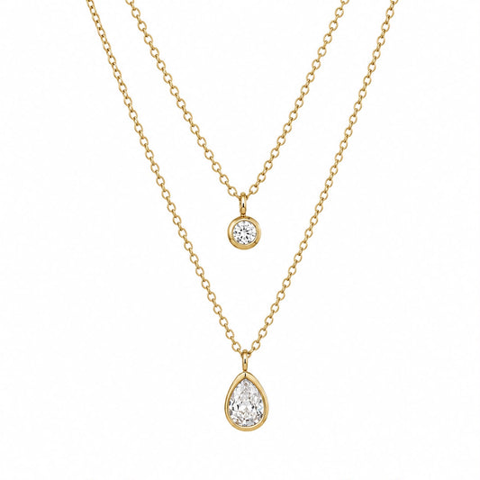 COLLAR DOBLE CIRCULO Y Y GOTA CZ